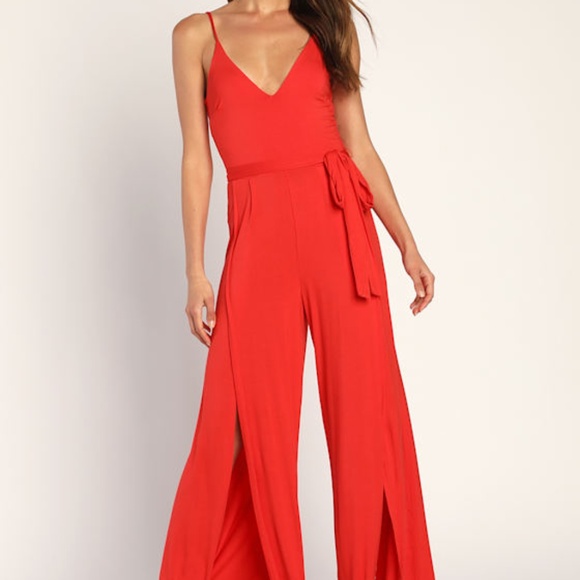 Lulus Pants - Lulus Just Breathe Red Jumpsuit - Size M
